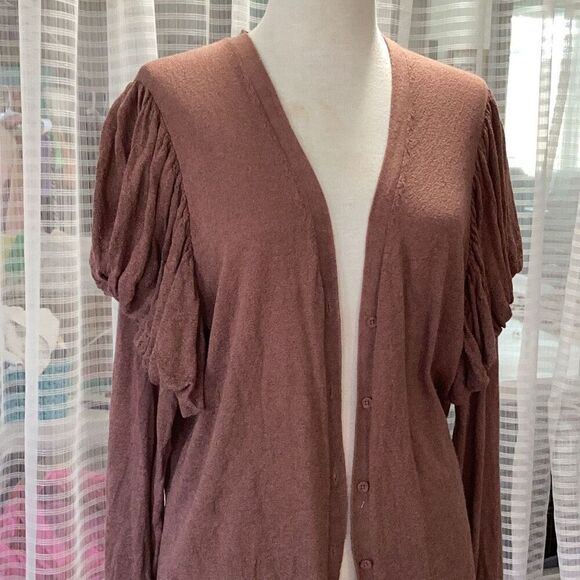 Hinge Puff Sleeve Cardigan Sweater Women’s XXL Nutmeg Brown - Picture 4 of 8